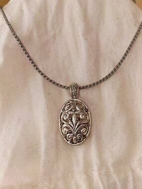 Brighton Silver Filigree Oval Pendant Necklace